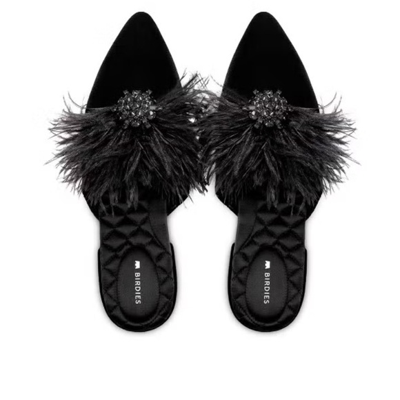 Birdies Dove Black Feathered Mules - Sz. 10 - New in Box - Picture 14 of 14